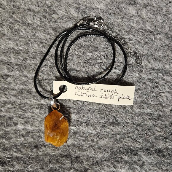 Citrine crystal point, rough gemstone, pendant unisex silver plate artisan, new - Picture 5 of 5